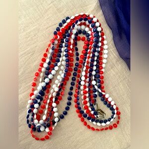 Hong Kong Red White Blue Three Strand Vintage Necklace